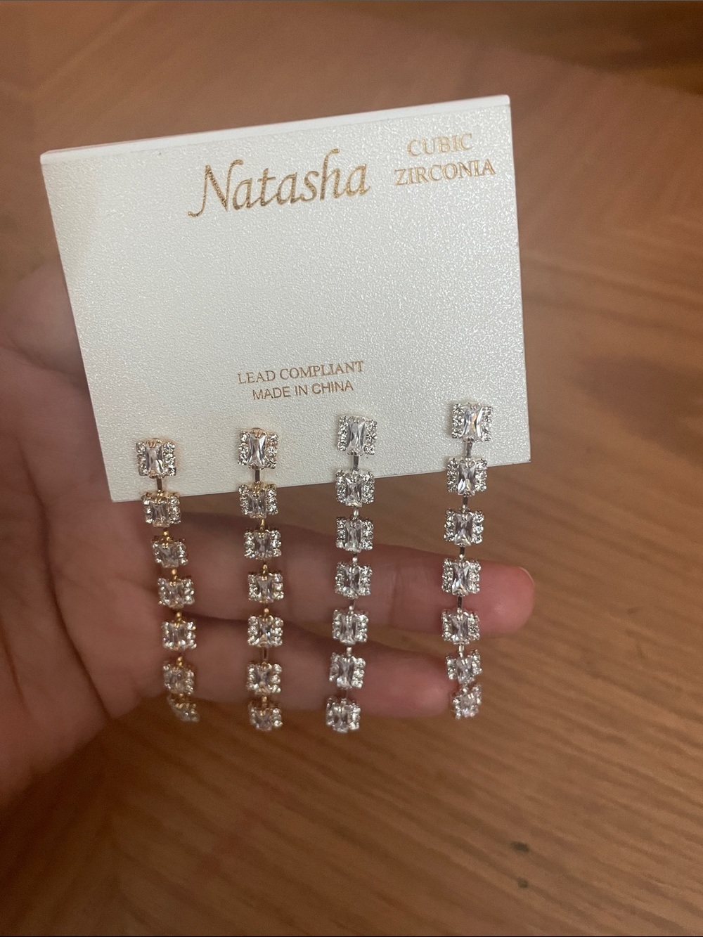 Natasha Couture Gold & Silver Linear CZ Drop Earrings